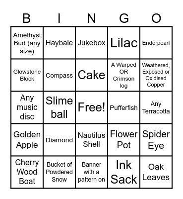 Minecraft Bingo Card