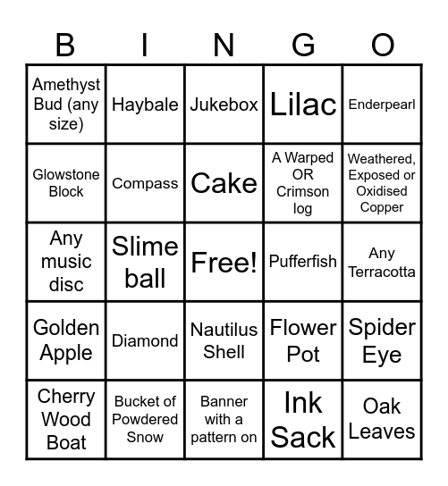 Minecraft Bingo Card