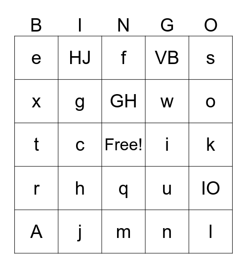 Addiction Bingo Card