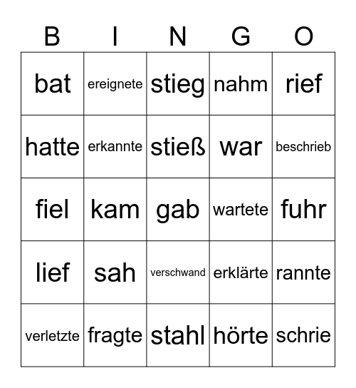 Präteritum-Bingo Card