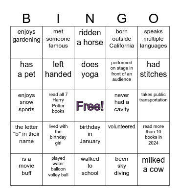 BZ is 70! Icebreaker Bingo Card