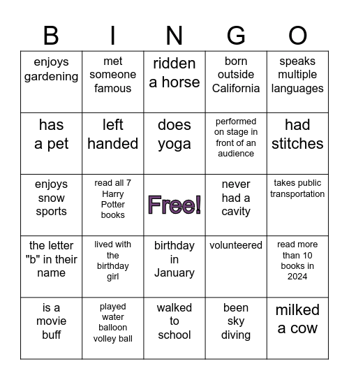 BZ is 70! Icebreaker Bingo Card