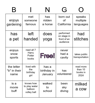 BZ is 70! Icebreaker Bingo Card