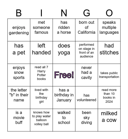BZ is 70! Icebreaker Bingo Card