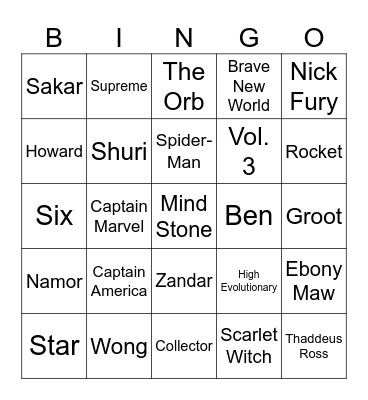 MCU Bingo Card