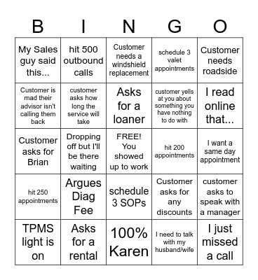 FEBRUARY SERVICE BDC BINGO Card