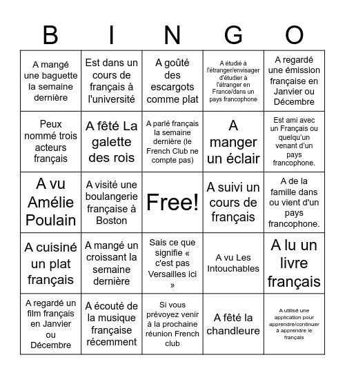 French Bingo! Bingo Card