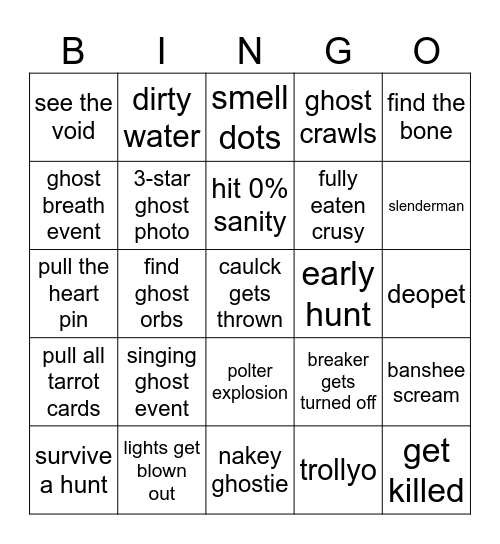 phasmo ghost bingo Card
