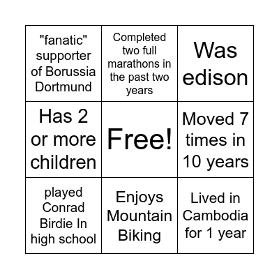 Identify Sunyak's Staff Bingo Card