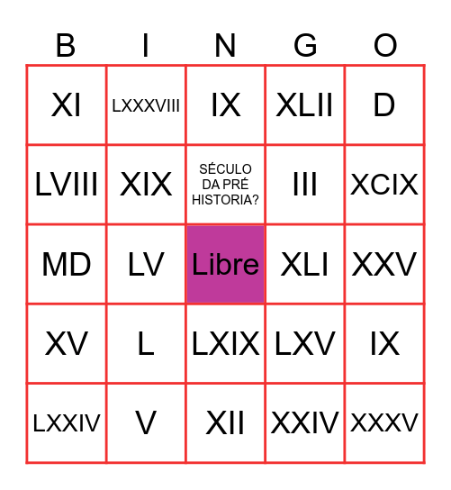 NÚMEROS ROMANOS Bingo Card