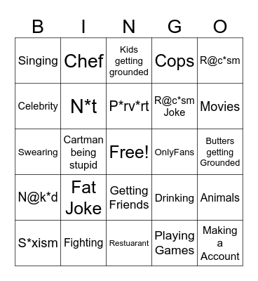 South Park Bingo Card