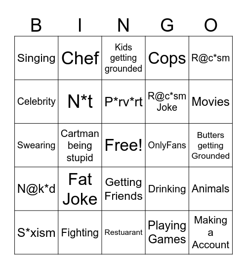 South Park Bingo Card