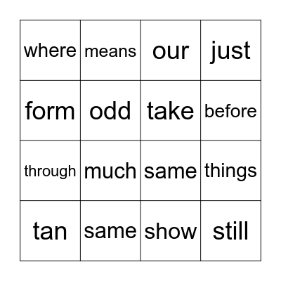 Sight Words 2 Bingo Card