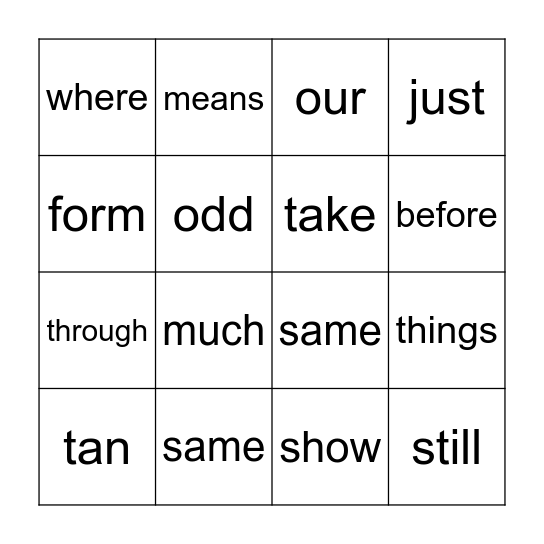 Sight Words 2 Bingo Card
