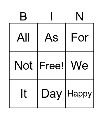 Untitled Bingo Card