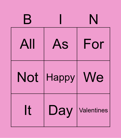 Valentines Sight Word Bingo Card