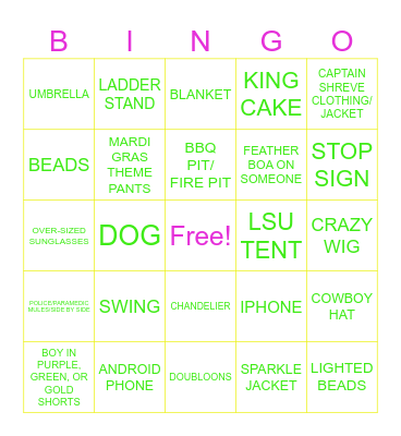 MARDI GRAS Bingo Card