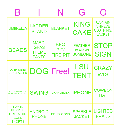 MARDI GRAS Bingo Card