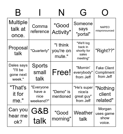 Staff Meeting BINGO! Bingo Card