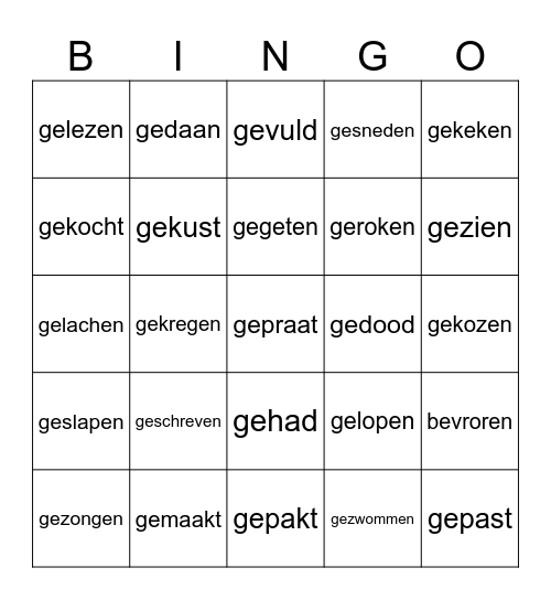 voltooid deelwoord Bingo Card