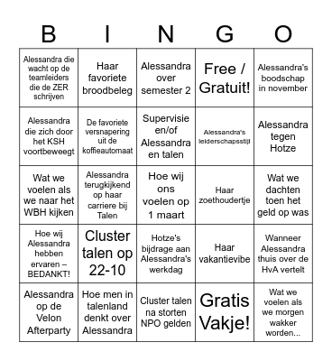 Swingo BinGoodbye Alessandra Bingo Card