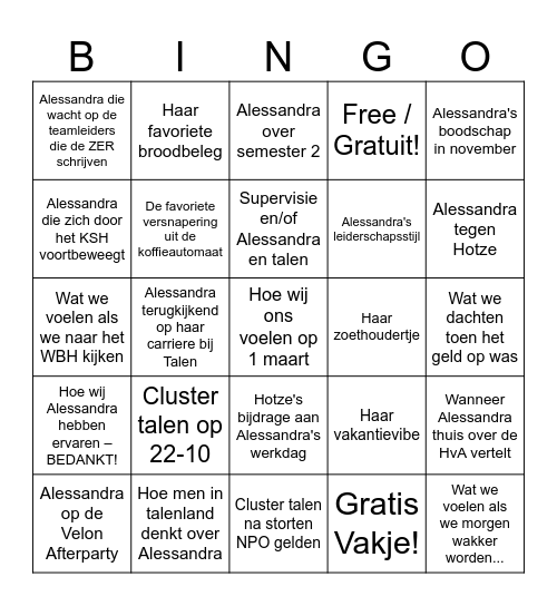 Swingo BinGoodbye Alessandra Bingo Card