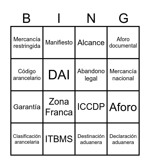 Bingo Aduanero Bingo Card