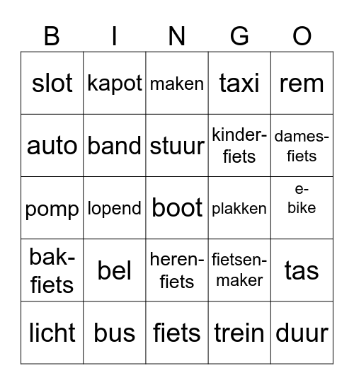 de fiets Bingo Card
