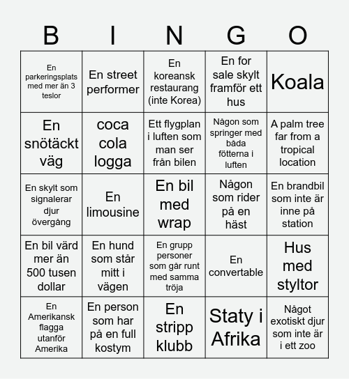 Geoguessr Bingo Card