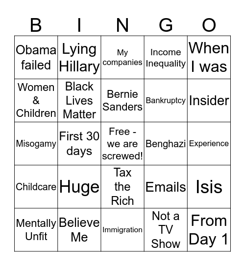 Presidential Debate Bingo Card