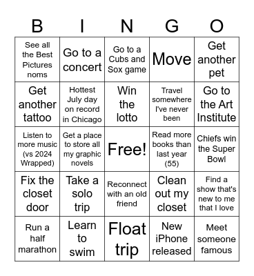 Tim's 2025 Bingo Card