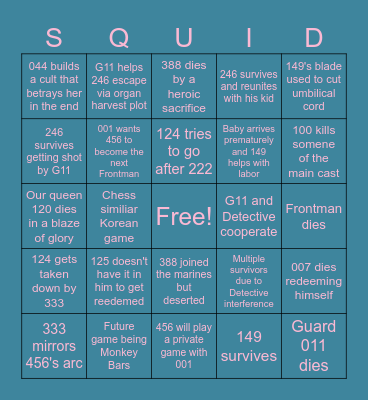SQUID GAME PREDICTIONS Bingo Card
