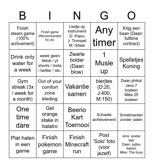 Goede Voornemens Bingo 2025 Bingo Card