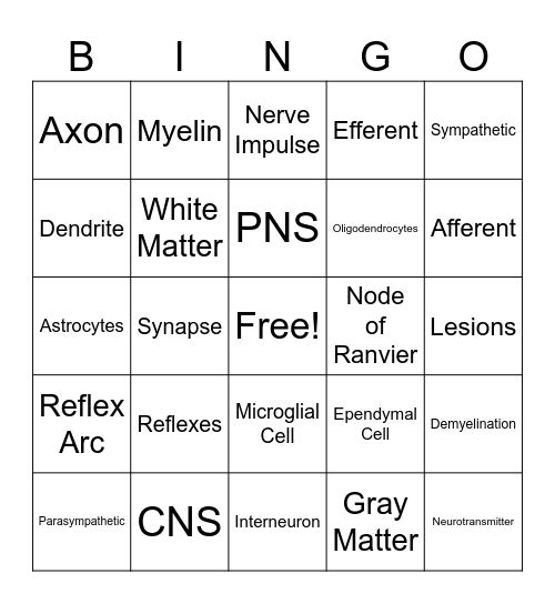 Nervous System BINGO Card