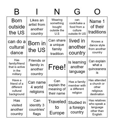 Culture Bingo Card