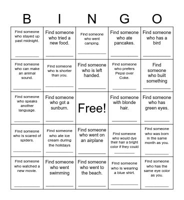 Find Someone Who Bingo Card