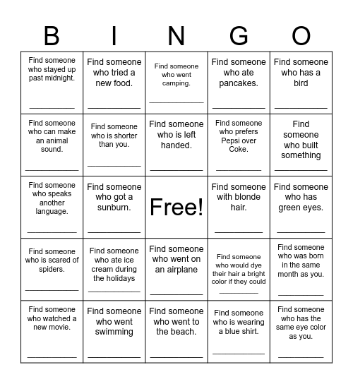 Find Someone Who Bingo Card