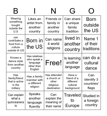 Culture Bingo Card
