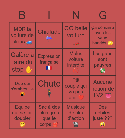 Pékin Express Bingo Card