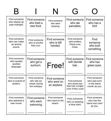 Find Someone Who Bingo Card