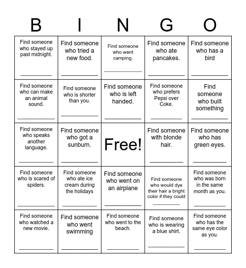 Find Someone Who Bingo Card