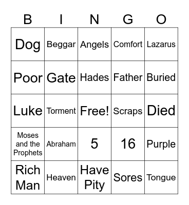 Bible Bingo Card