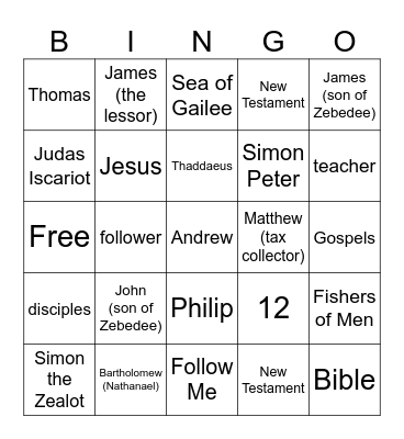 12   Disciples Bingo Card