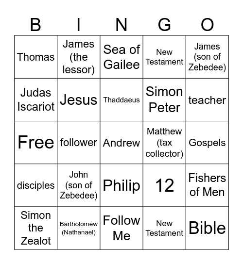 12   Disciples Bingo Card