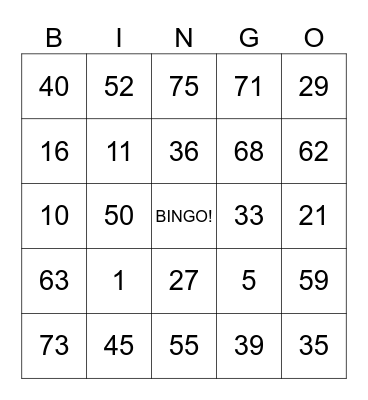 Spectrum College Bingo Card