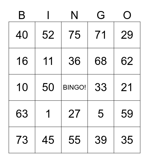Spectrum College Bingo Card