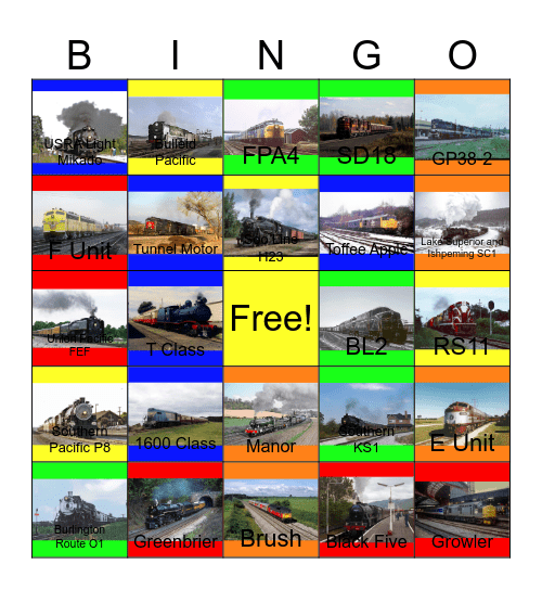 Tourist Railroad Lines that the Children and I would like to ride on one day Bingo Card