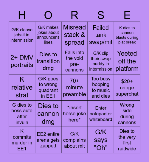 Hay is for horses - M4S Phase 1 + intermission Bingo Card