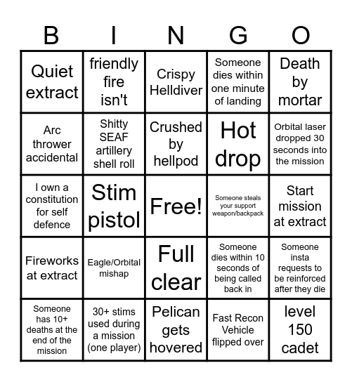 Helldivers 2 public games Bingo Card