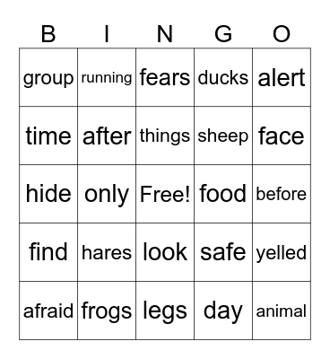 The Hare and the Frog Bingo Card